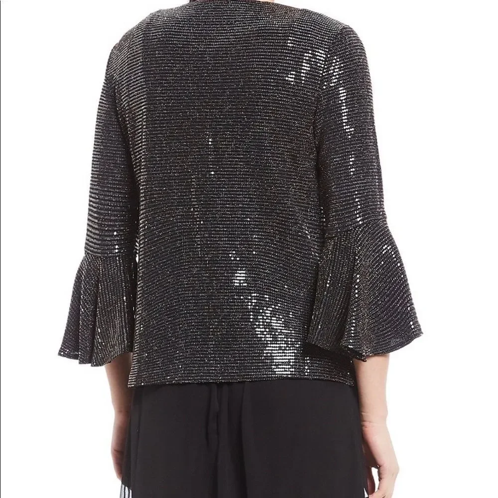 Two piece jacket set Foil Knit Fabric Party Top - Picture 6 of 8
